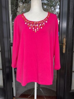 Ruby Rd. Pink Embellished Scoop Neck Women's Top